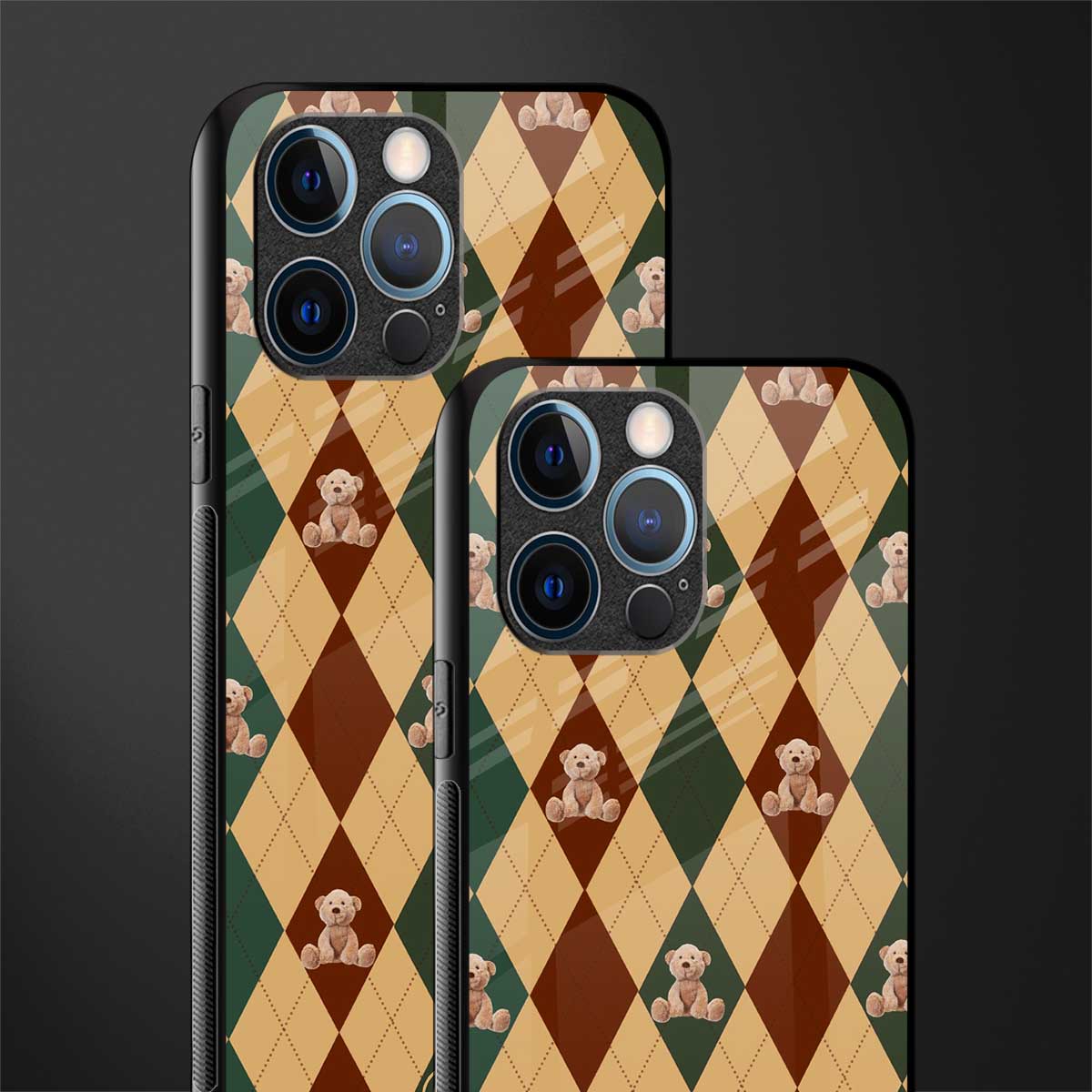 ted checkered pattern glass case for iphone 12 pro image-2