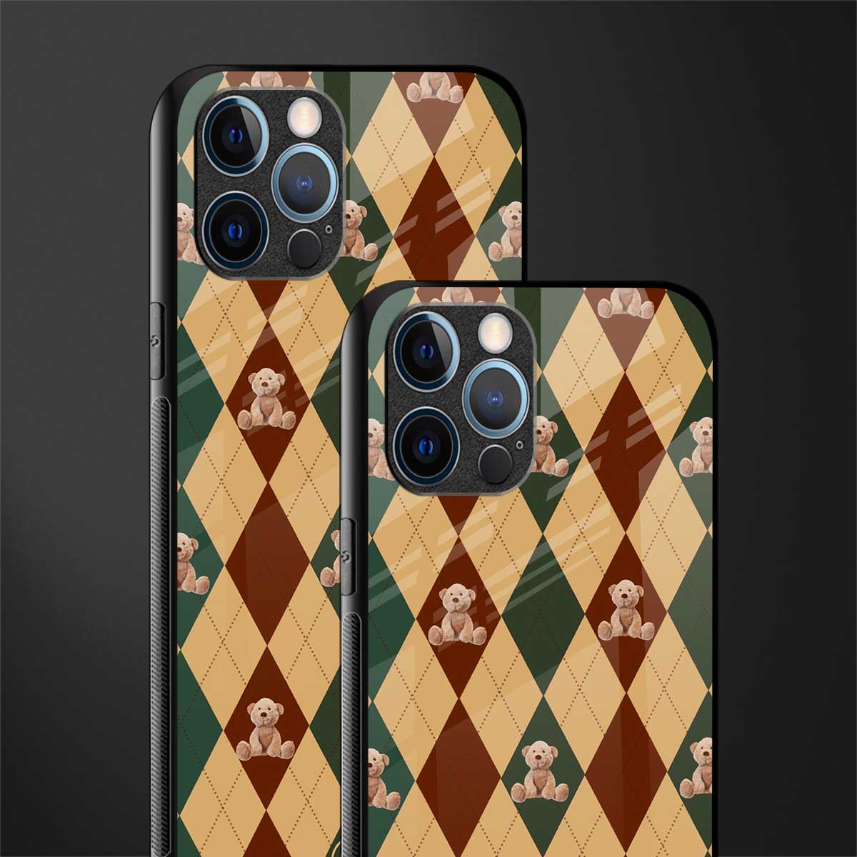 ted checkered pattern glass case for iphone 14 pro max image-2