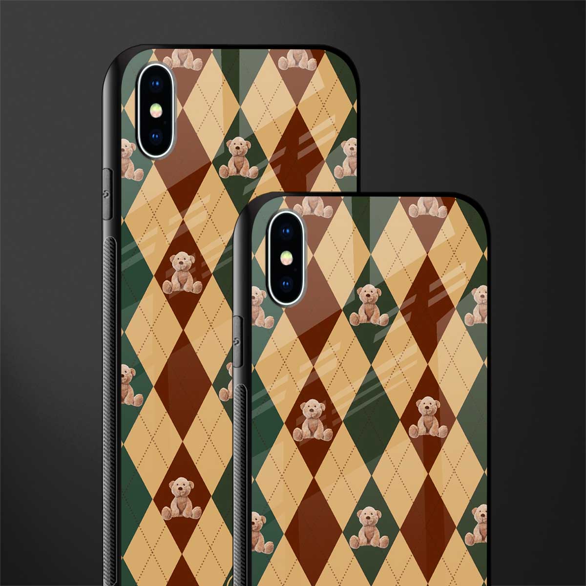 ted checkered pattern glass case for iphone xs max image-2