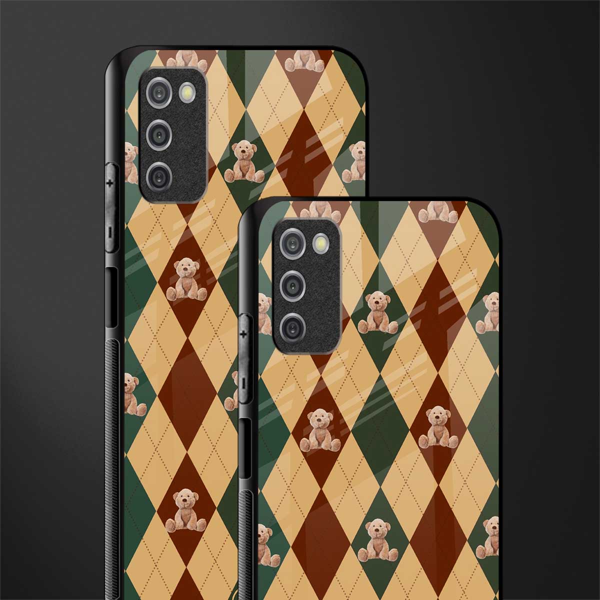 ted checkered pattern glass case for samsung galaxy a03s image-2
