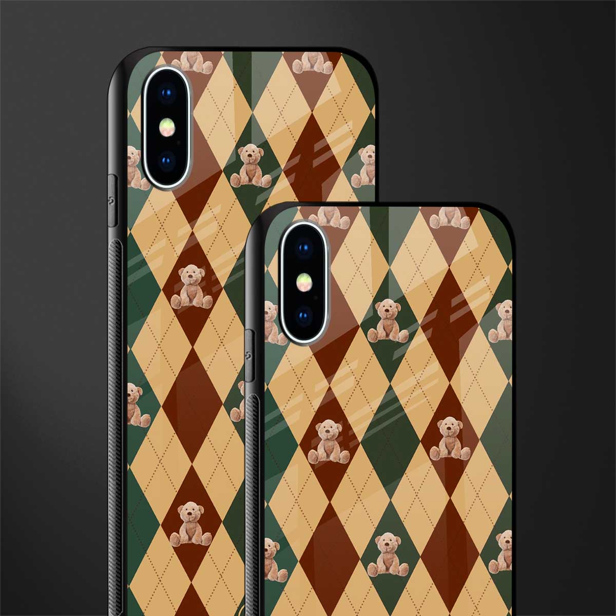 ted checkered pattern glass case for iphone xs image-2