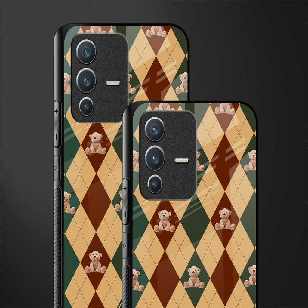 ted checkered pattern glass case for vivo v23 5g image-2