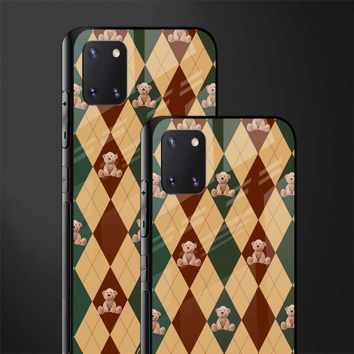 ted checkered pattern glass case for samsung a81 image-2