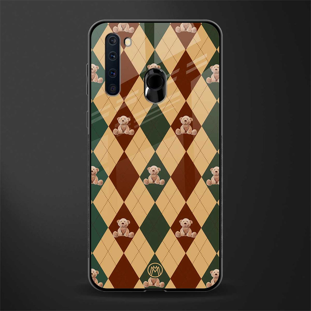 ted checkered pattern glass case for samsung a21 image