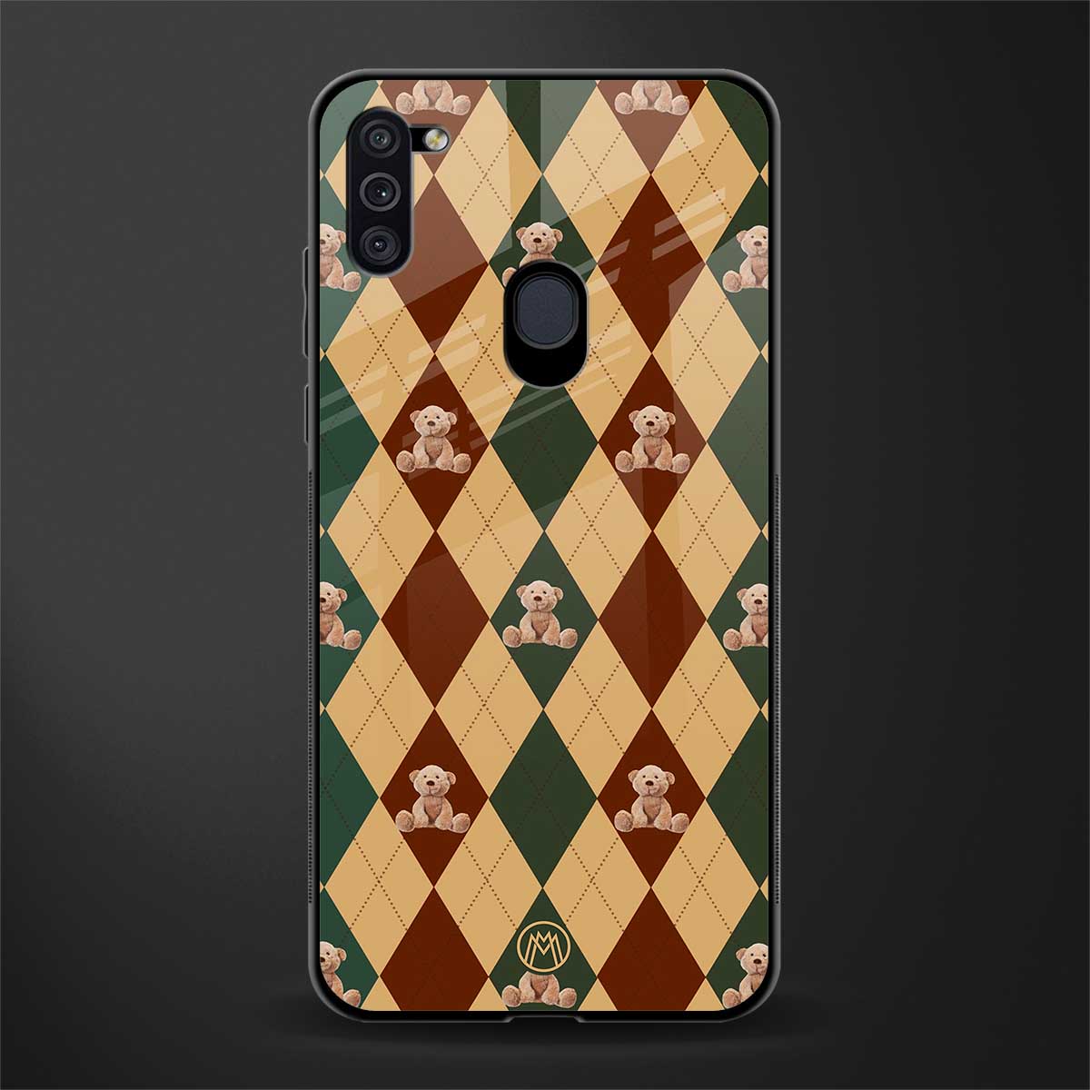 ted checkered pattern glass case for samsung galaxy m11 image