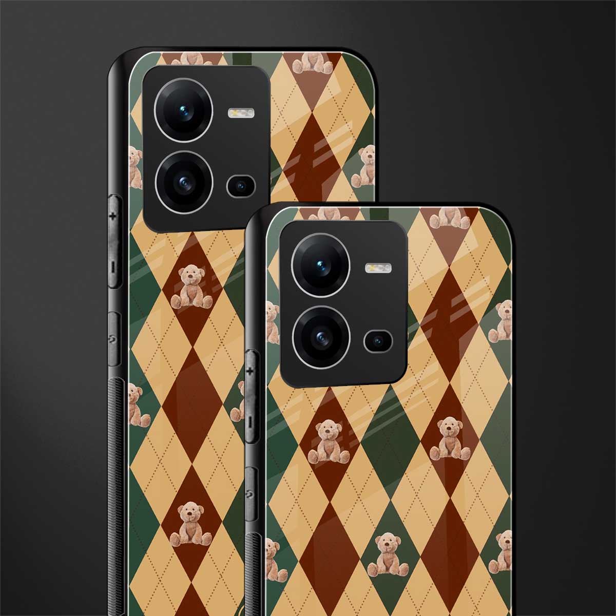ted checkered pattern back phone cover | glass case for vivo v25-5g