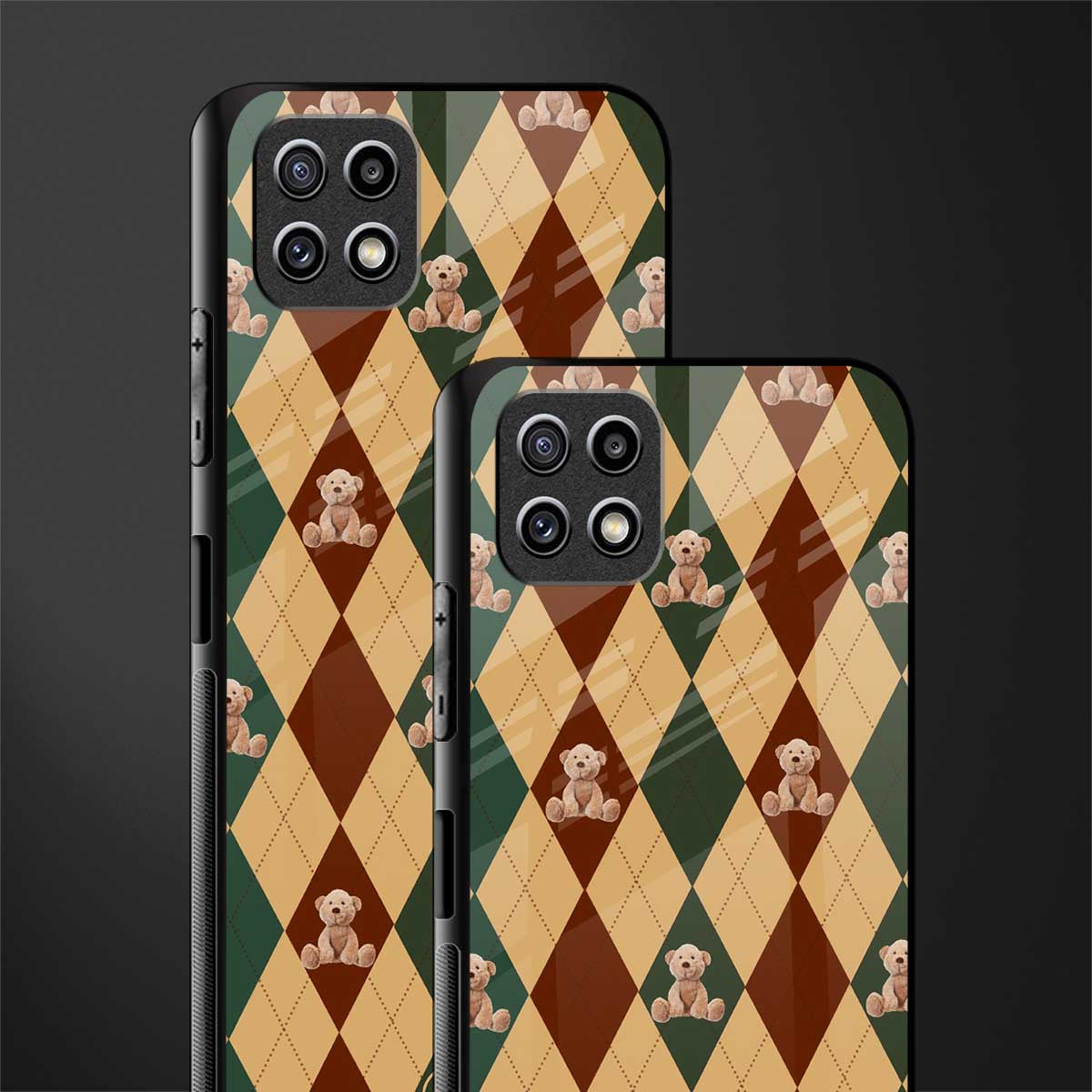ted checkered pattern back phone cover | glass case for samsung galaxy f42