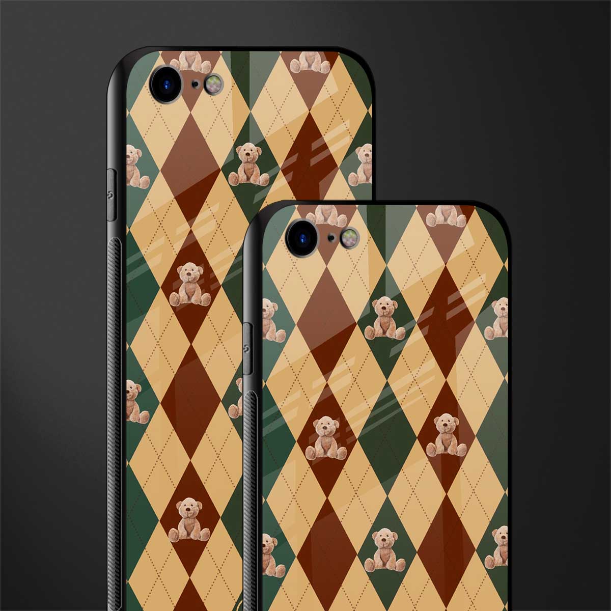 ted checkered pattern glass case for iphone se 2020 image-2