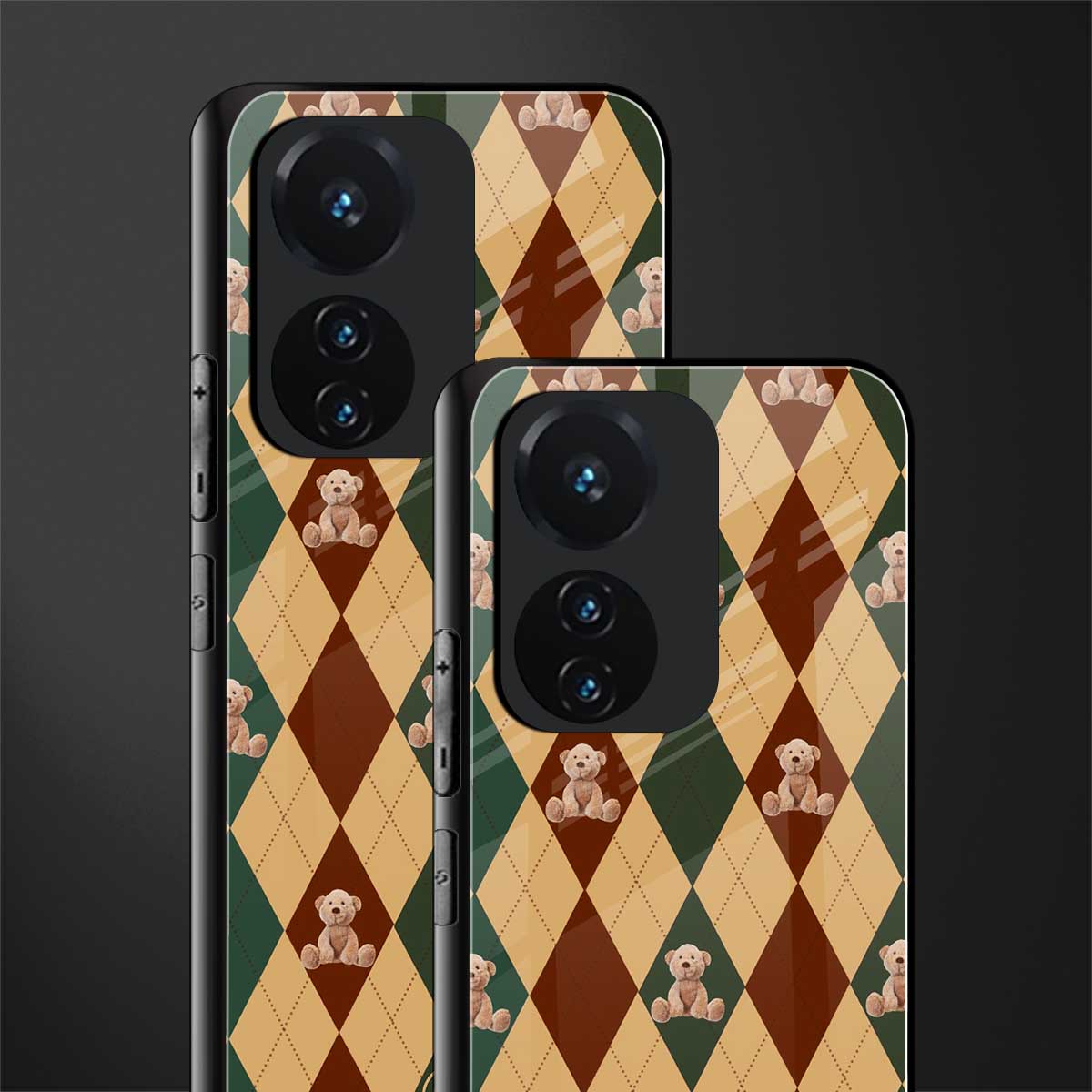 ted checkered pattern back phone cover | glass case for vivo t1 44w 4g