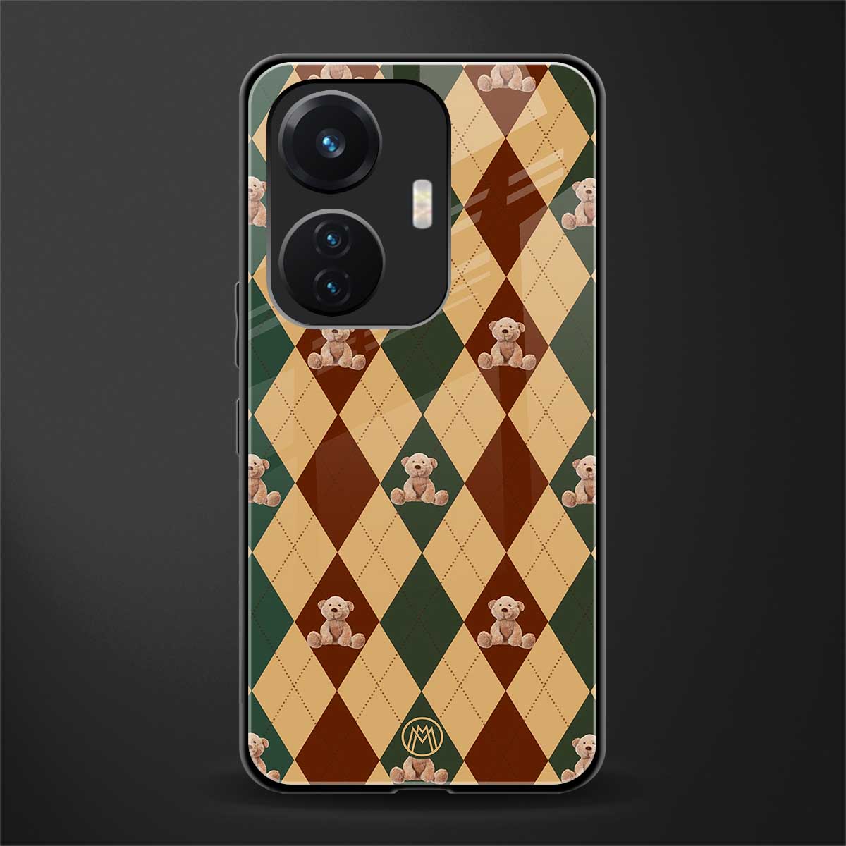 ted checkered pattern back phone cover | glass case for vivo t1 44w 4g