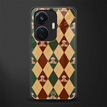 ted checkered pattern back phone cover | glass case for vivo t1 44w 4g