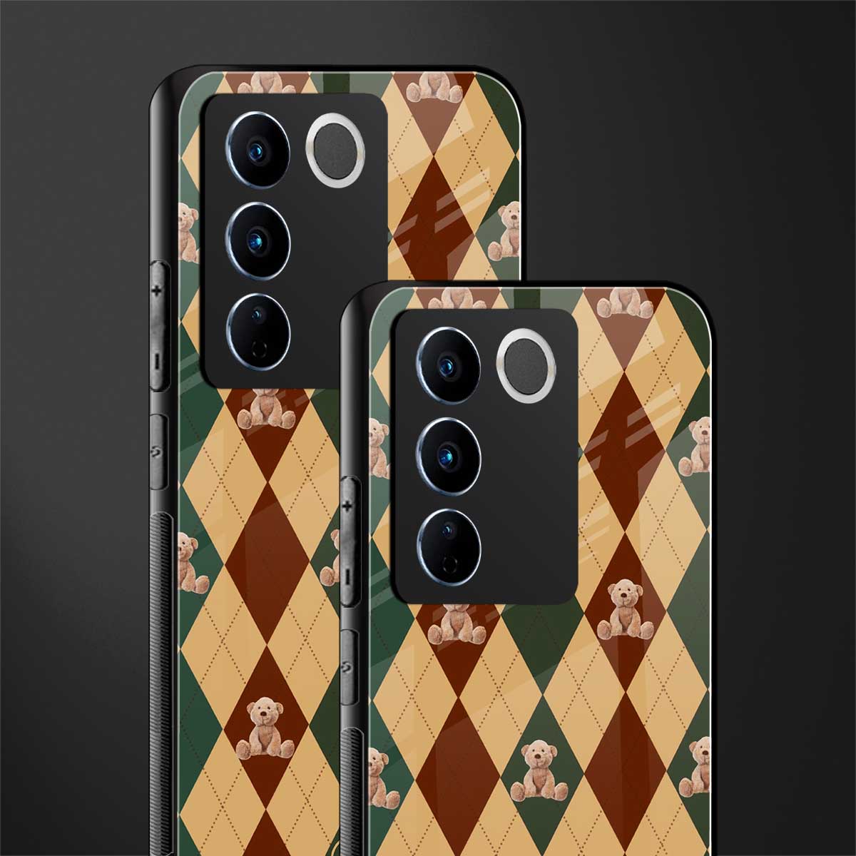 ted checkered pattern back phone cover | glass case for vivo v27 pro 5g