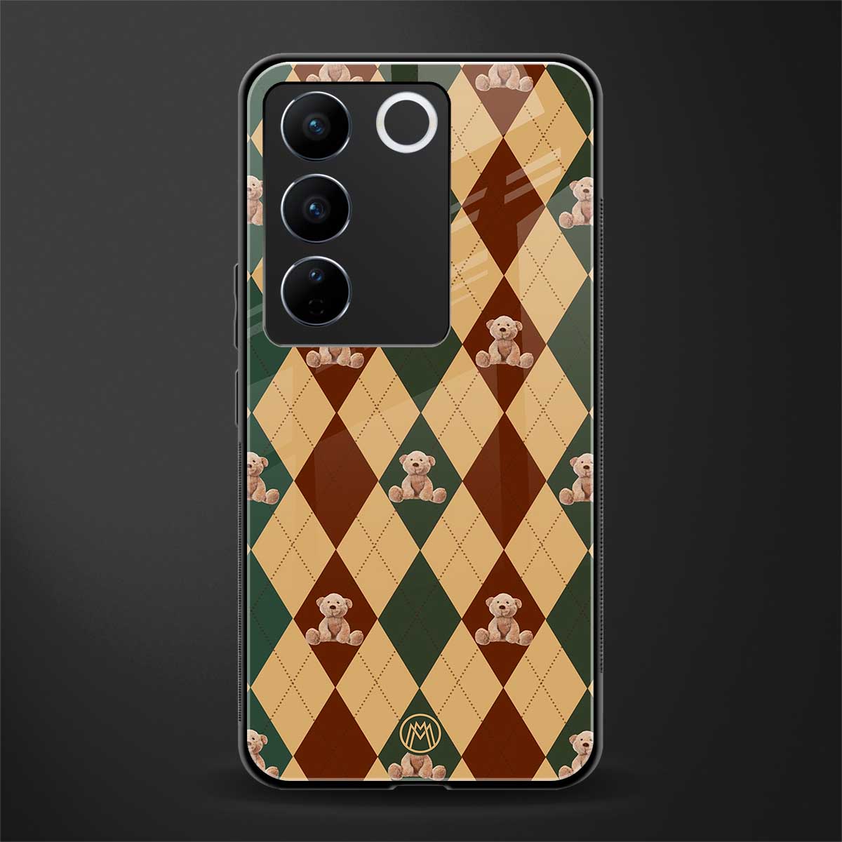 ted checkered pattern back phone cover | glass case for vivo v27 pro 5g