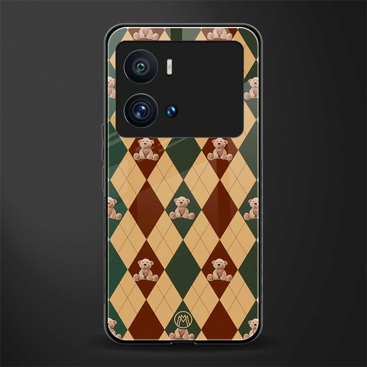 ted checkered pattern back phone cover | glass case for iQOO 9 Pro