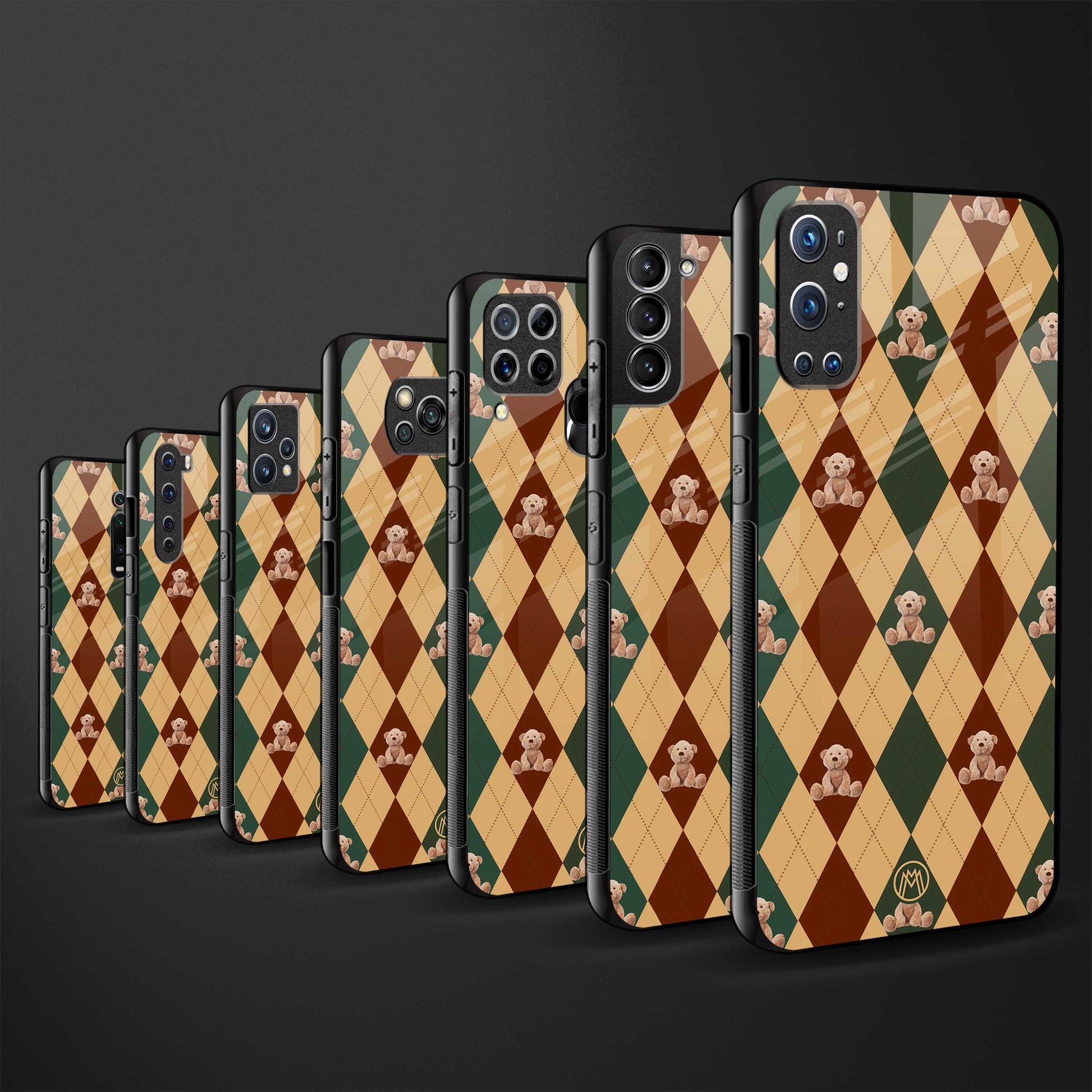 ted checkered pattern back phone cover | glass case for vivo t1 44w 4g