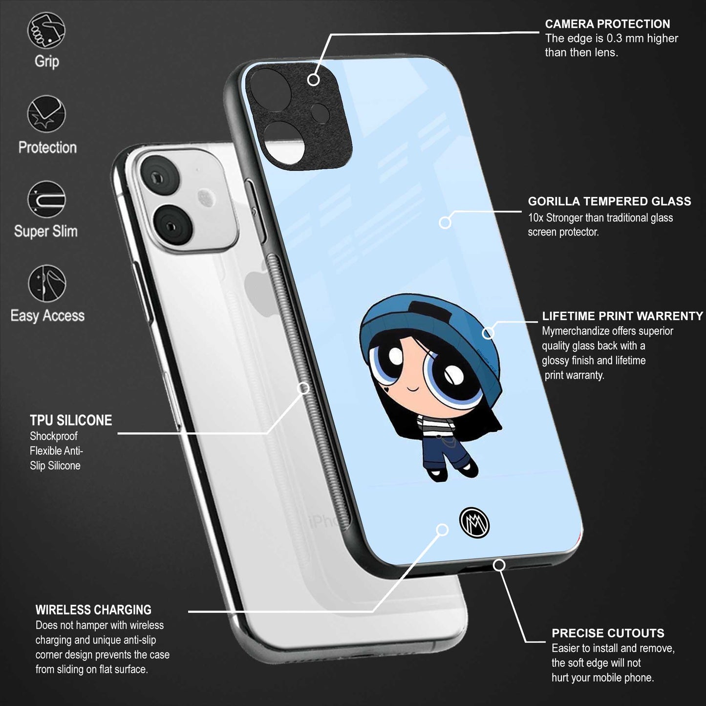 the powerpuff girls blue bubbles back phone cover | glass case for realme 11 pro 5g