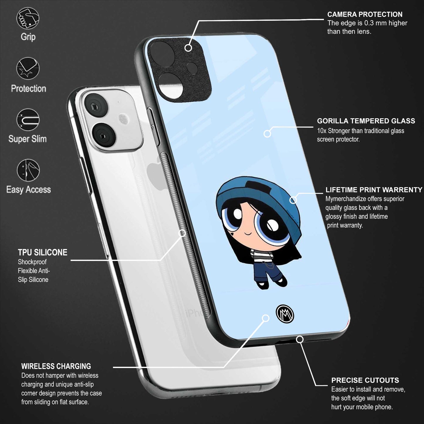 the powerpuff girls blue bubbles back phone cover | glass case for vivo v25-5g