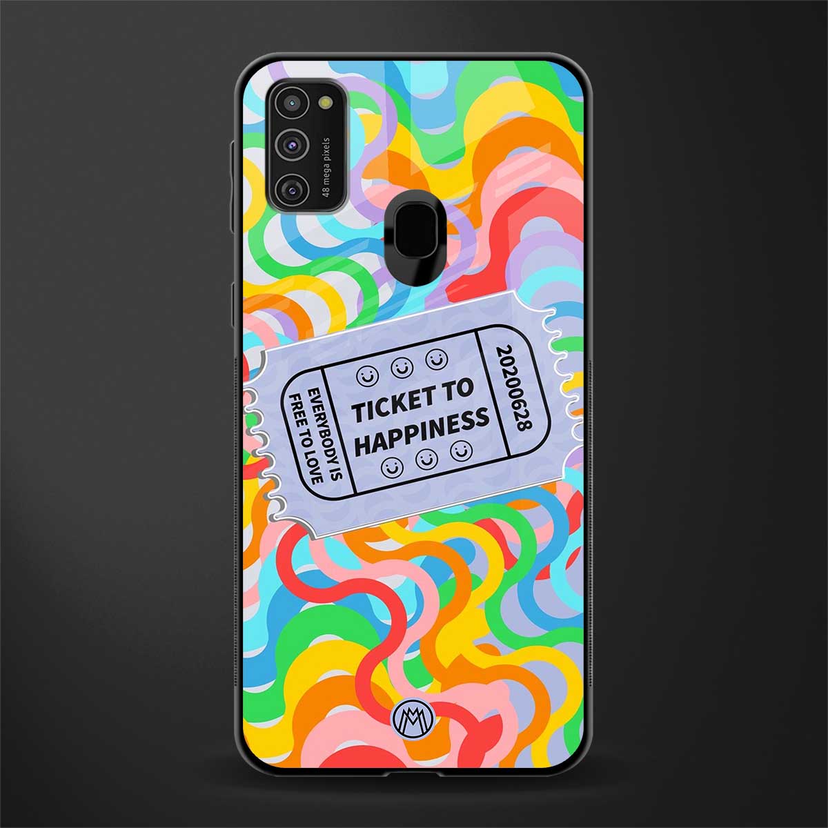 ticket to happiness glass case for samsung galaxy m21 image