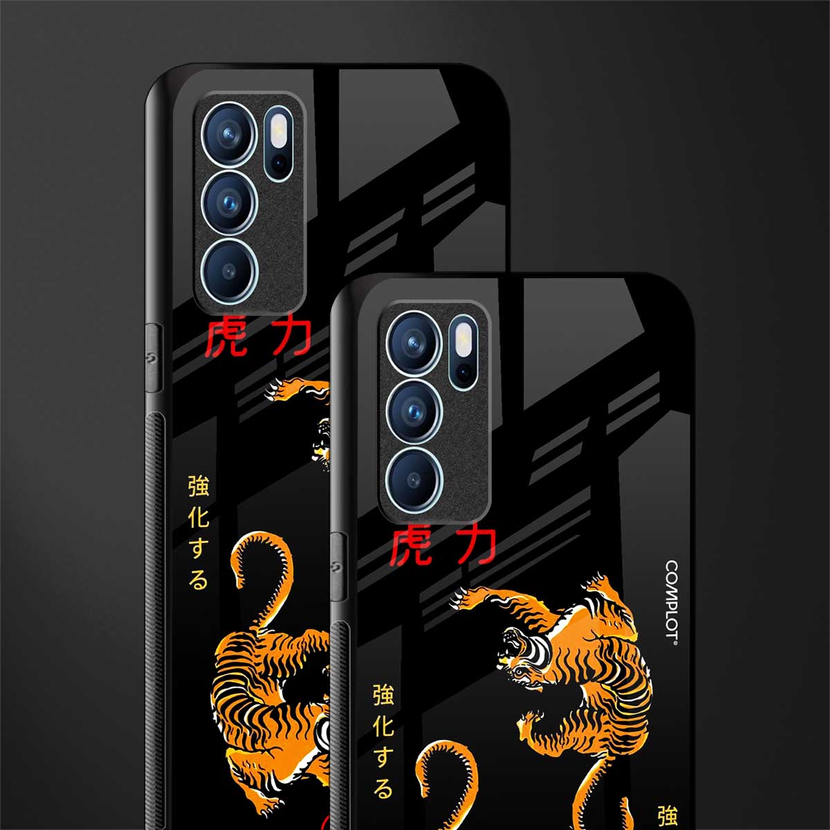 tigers black glass case for oppo reno6 5g image-2