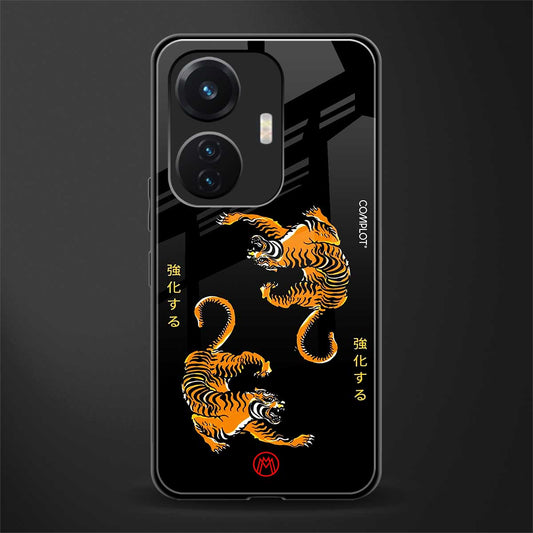 tigers black back phone cover | glass case for vivo t1 44w 4g