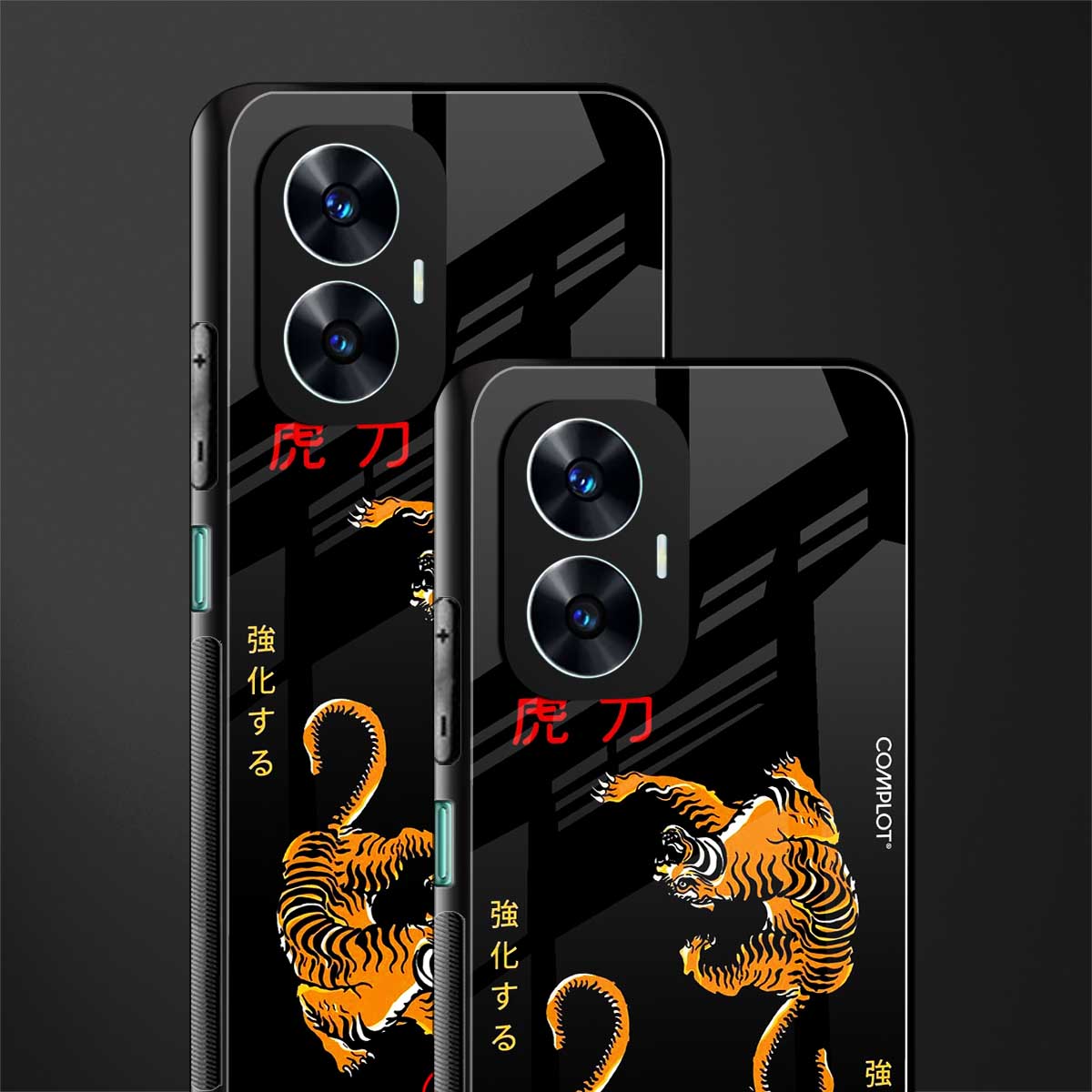 tigers black back phone cover | glass case for realme c55