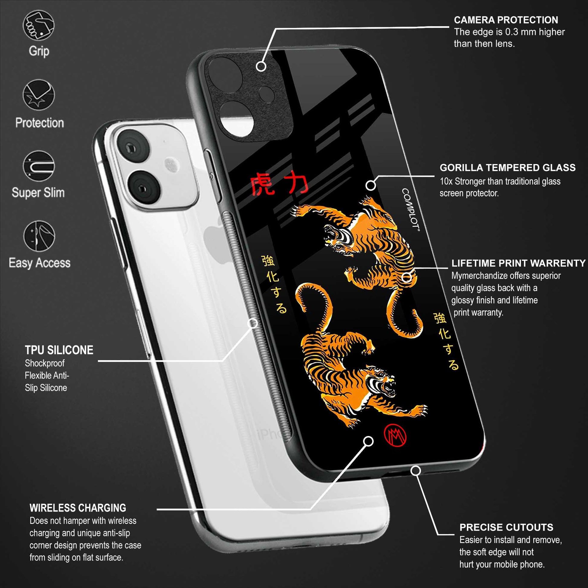 tigers black back phone cover | glass case for redmi note 11 pro plus 4g/5g