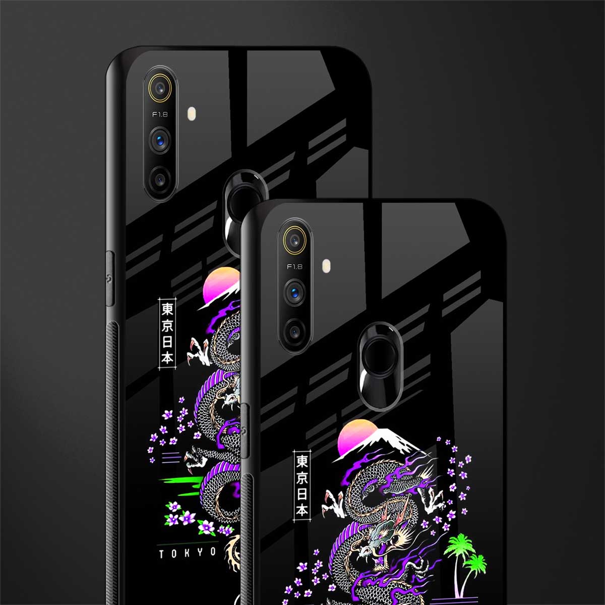 tokyo japan purple dragon black glass case for realme narzo 20a image-2