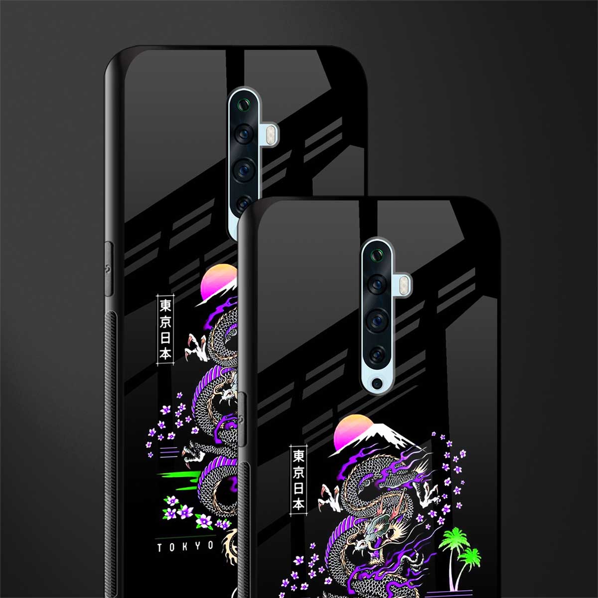 tokyo japan purple dragon black glass case for oppo reno 2z image-2