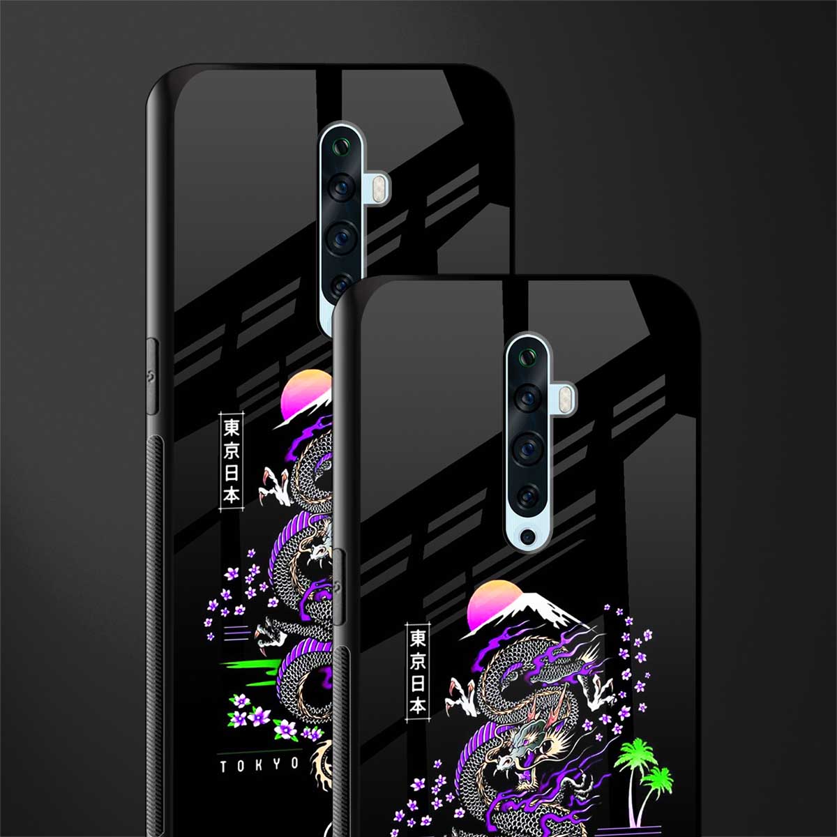 tokyo japan purple dragon black glass case for oppo reno 2f image-2