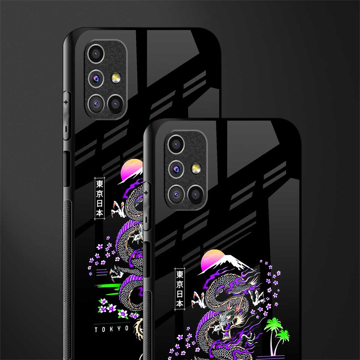 tokyo japan purple dragon black glass case for samsung galaxy m51 image-2
