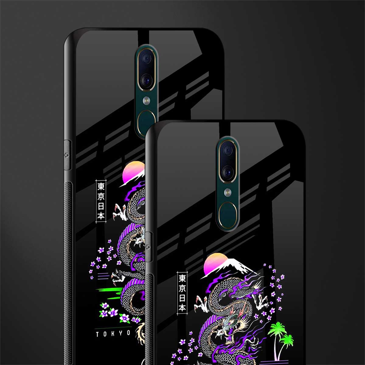 tokyo japan purple dragon black glass case for oppo a9 image-2