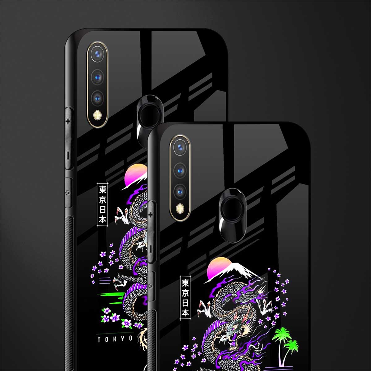 tokyo japan purple dragon black glass case for vivo y19 image-2