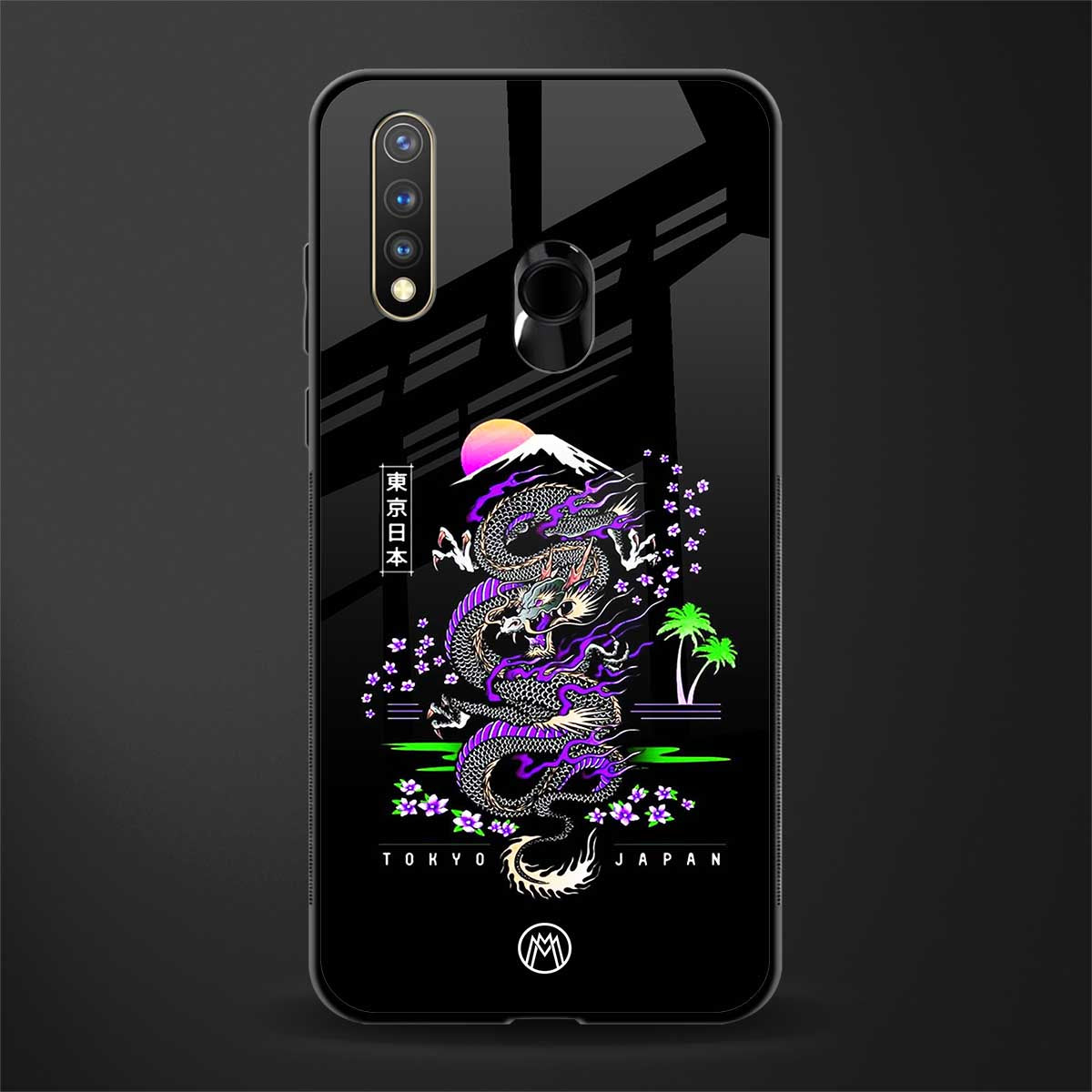 tokyo japan purple dragon black glass case for vivo y19 image