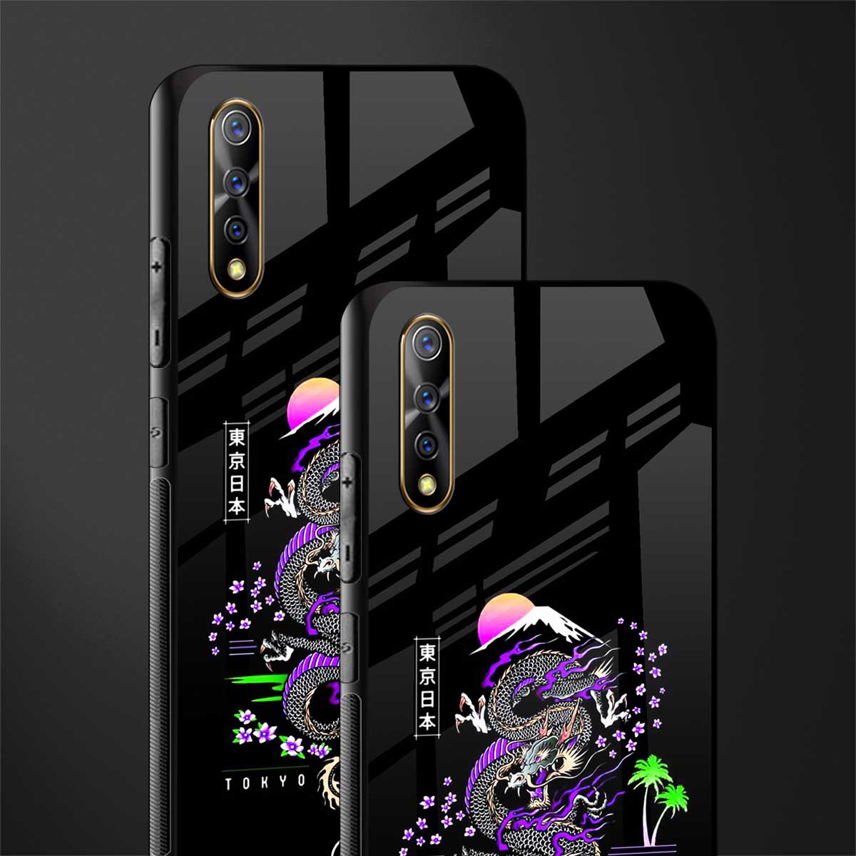 tokyo japan purple dragon black glass case for vivo z1x image-2