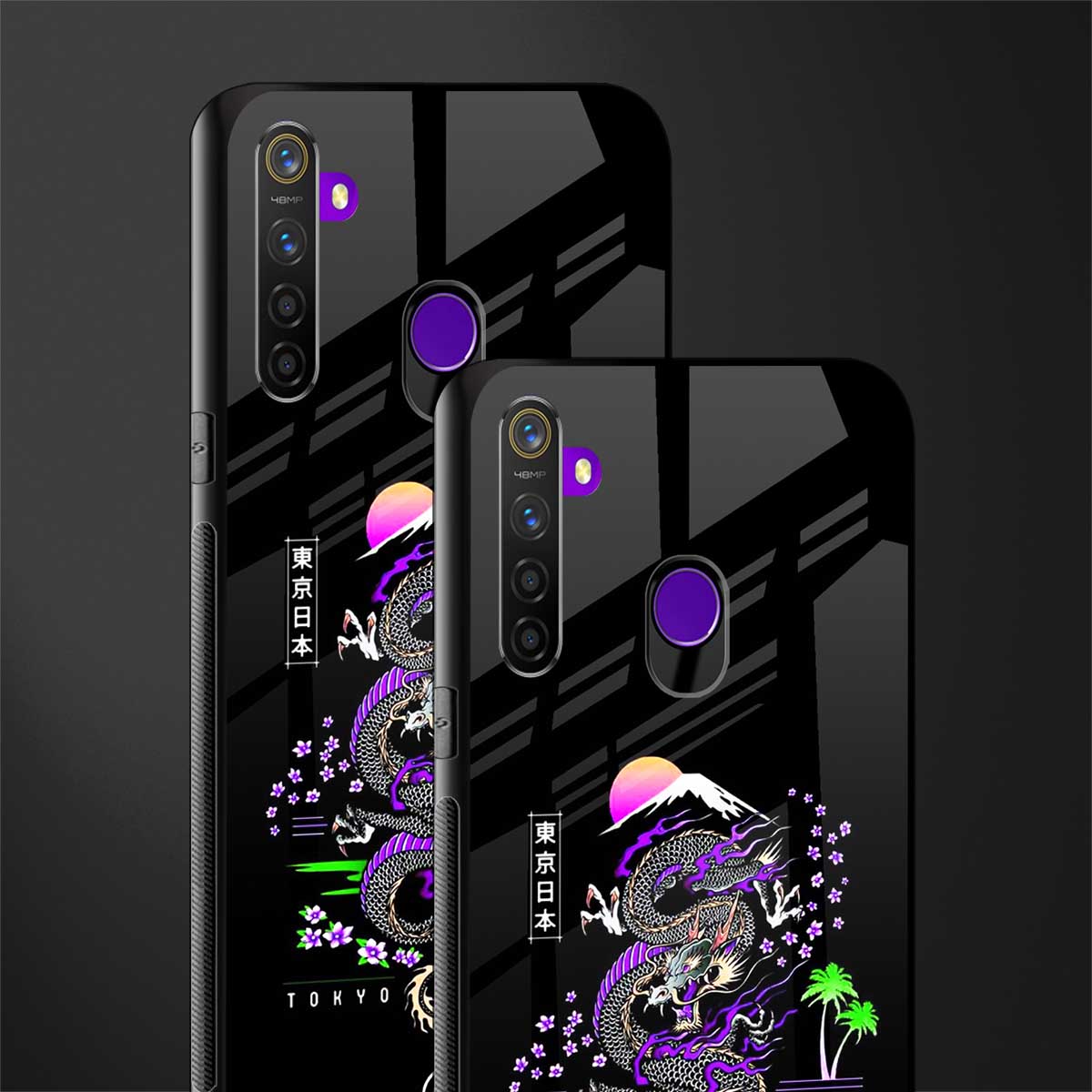 tokyo japan purple dragon black glass case for realme narzo 10 image-2