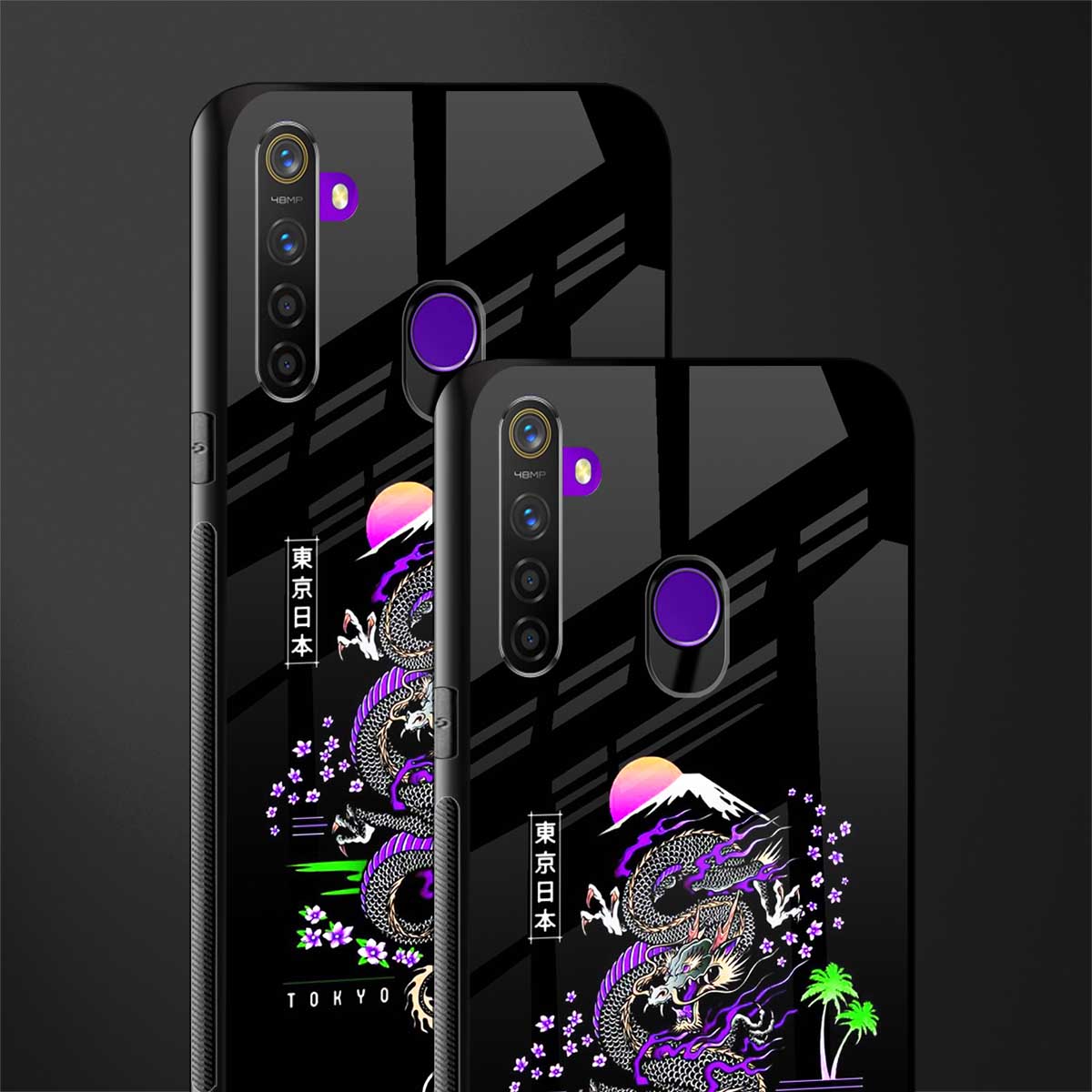 tokyo japan purple dragon black glass case for realme 5i image-2