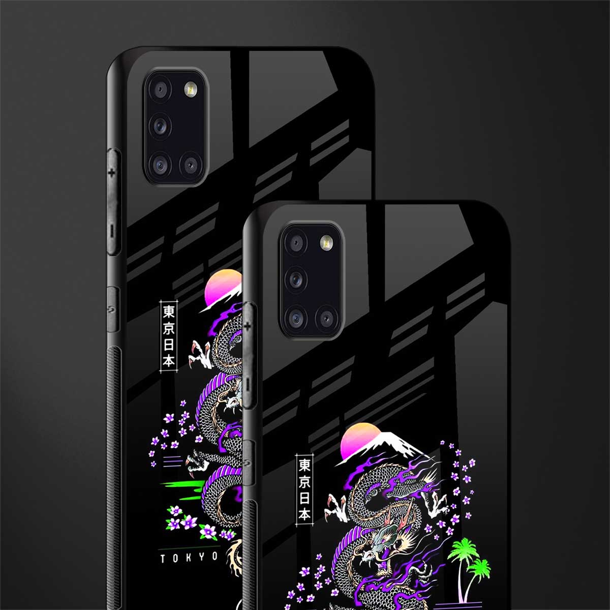 tokyo japan purple dragon black glass case for samsung galaxy a31 image-2
