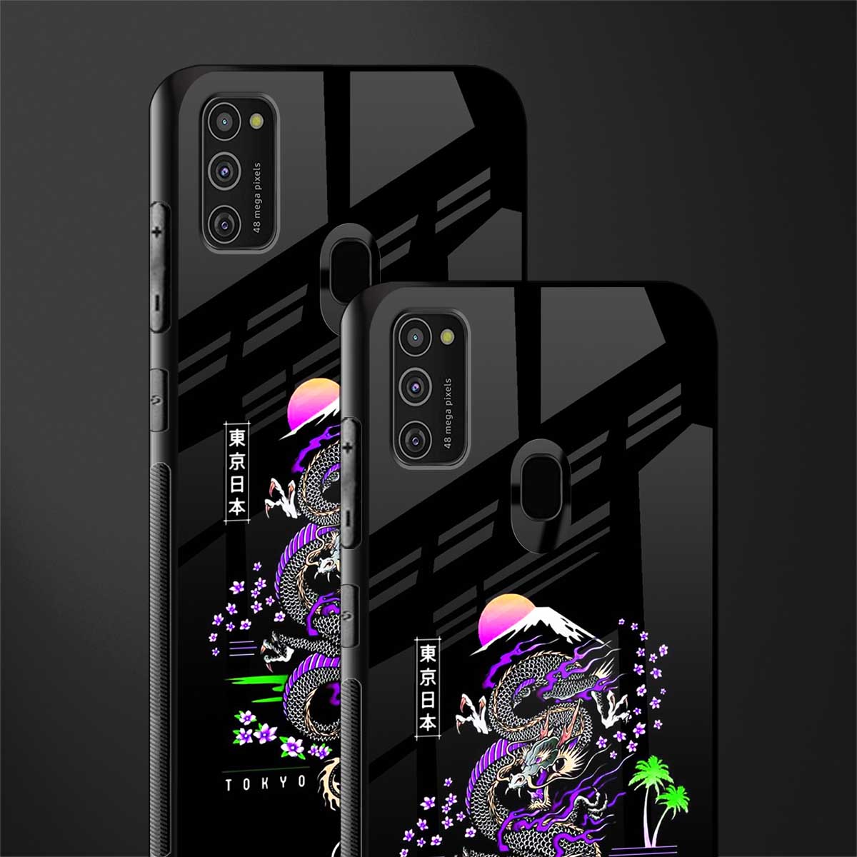 tokyo japan purple dragon black glass case for samsung galaxy m21 image-2