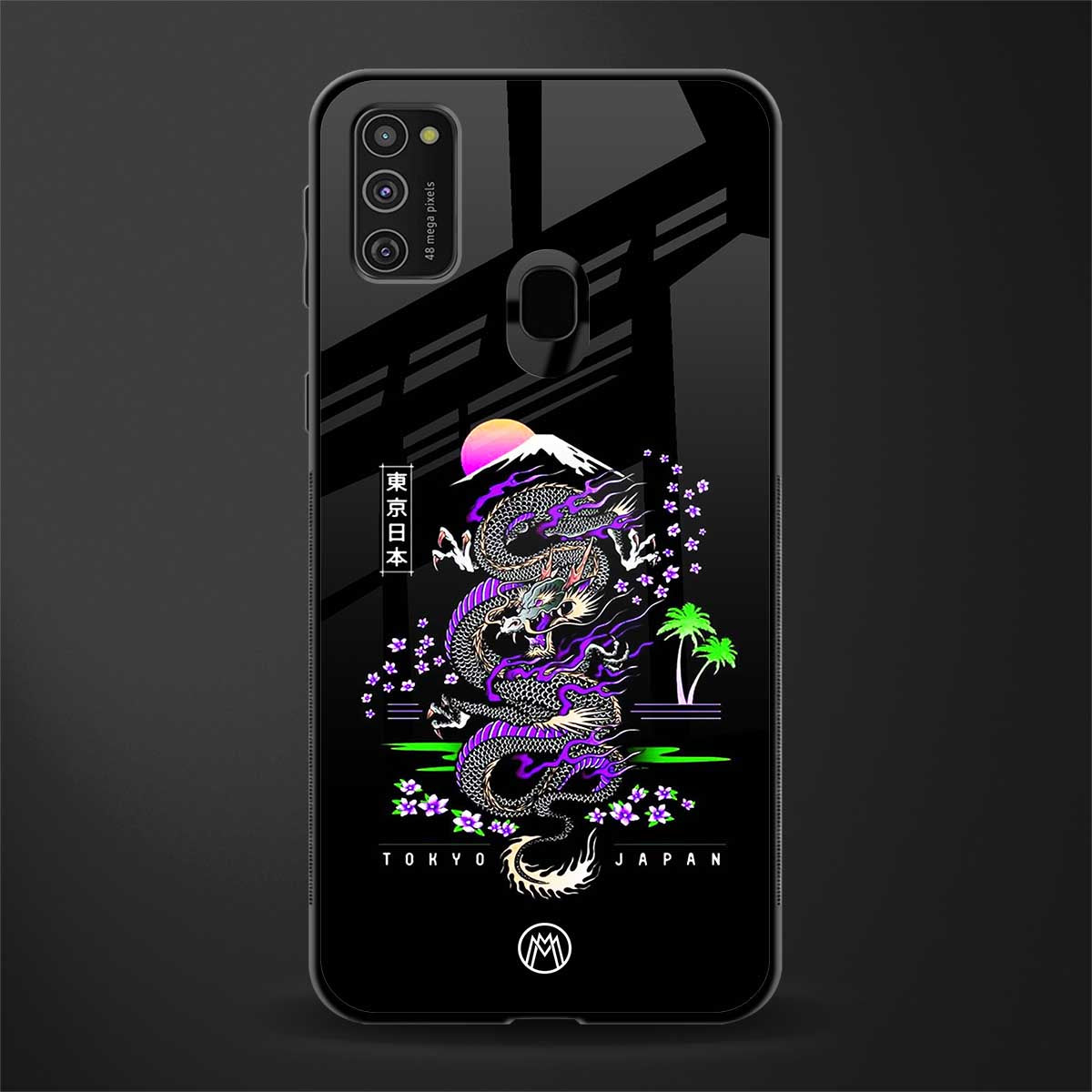 tokyo japan purple dragon black glass case for samsung galaxy m21 image
