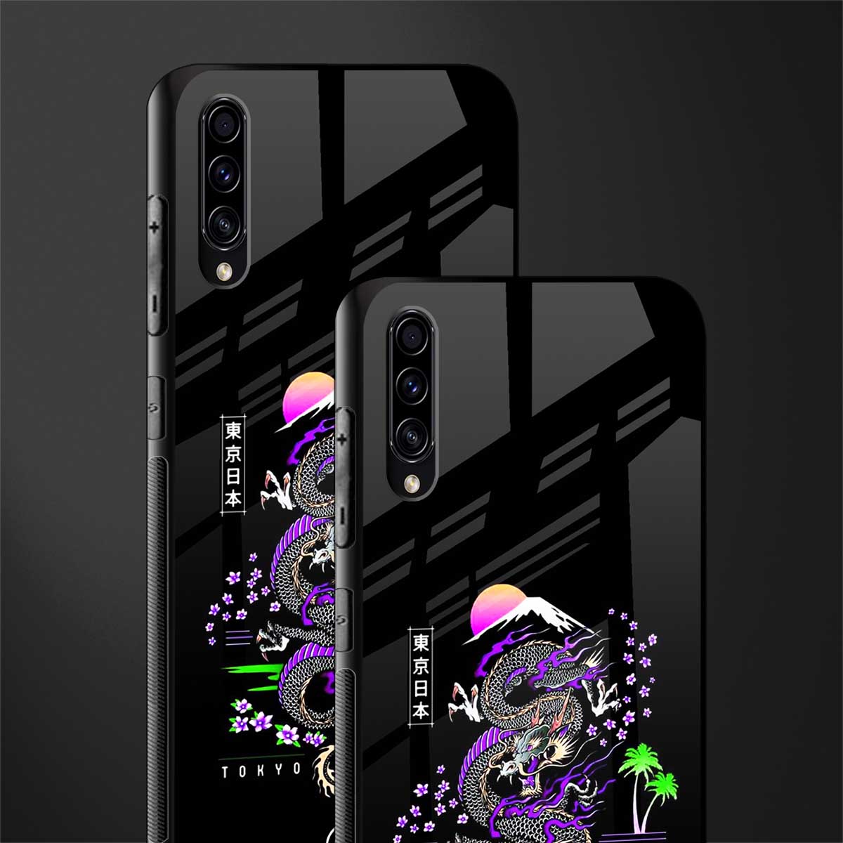 tokyo japan purple dragon black glass case for samsung galaxy a70 image-2