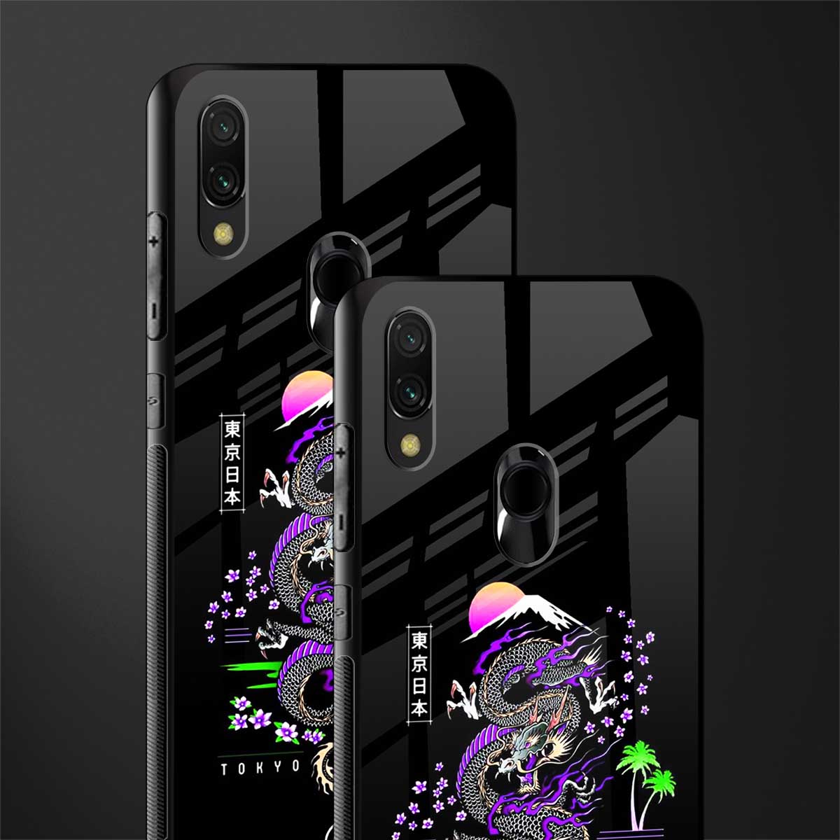 tokyo japan purple dragon black glass case for redmi note 7 pro image-2