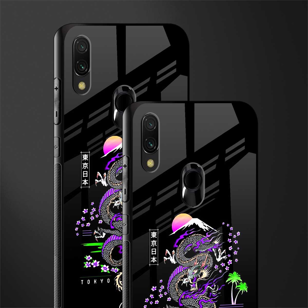 tokyo japan purple dragon black glass case for redmi note 7s image-2