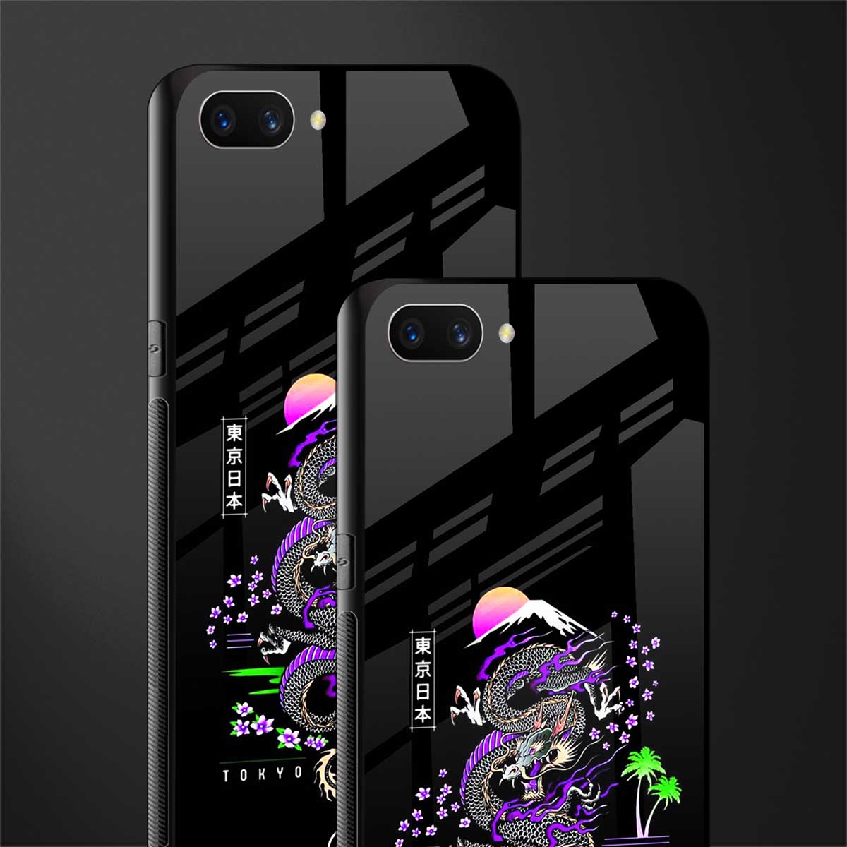 tokyo japan purple dragon black glass case for realme c1 image-2