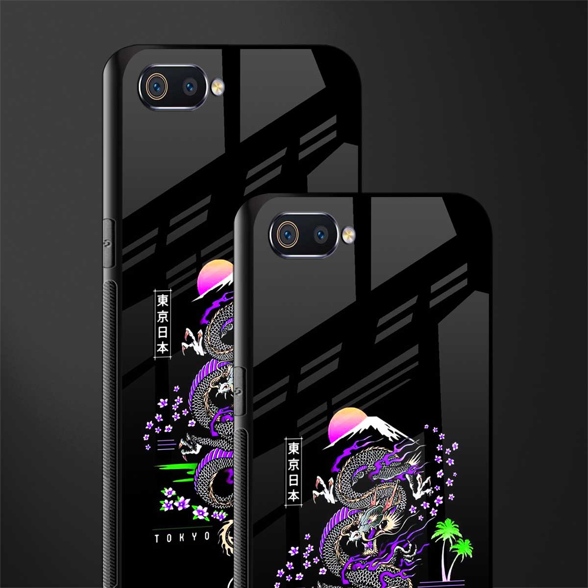 tokyo japan purple dragon black glass case for realme c2 image-2