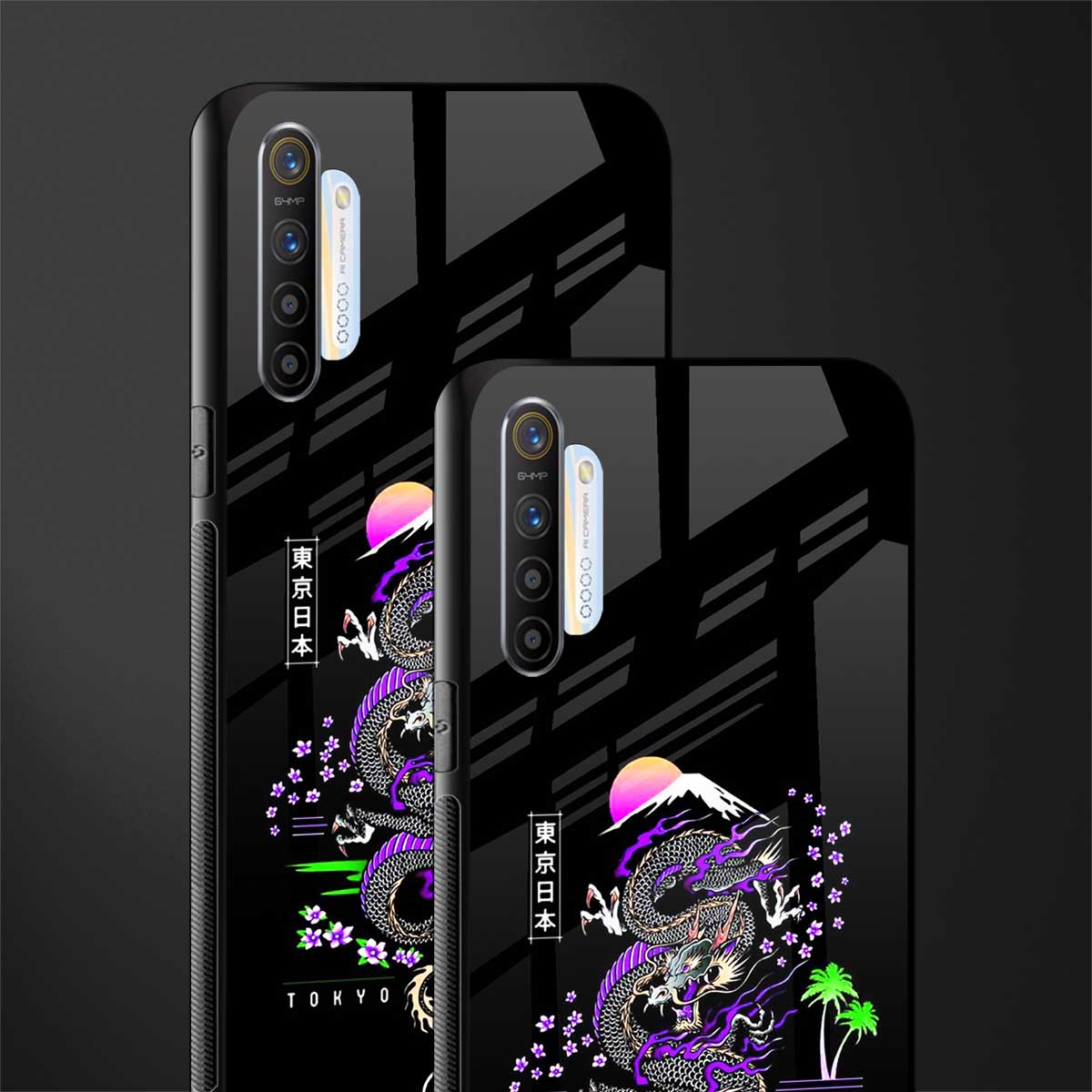 tokyo japan purple dragon black glass case for realme xt image-2