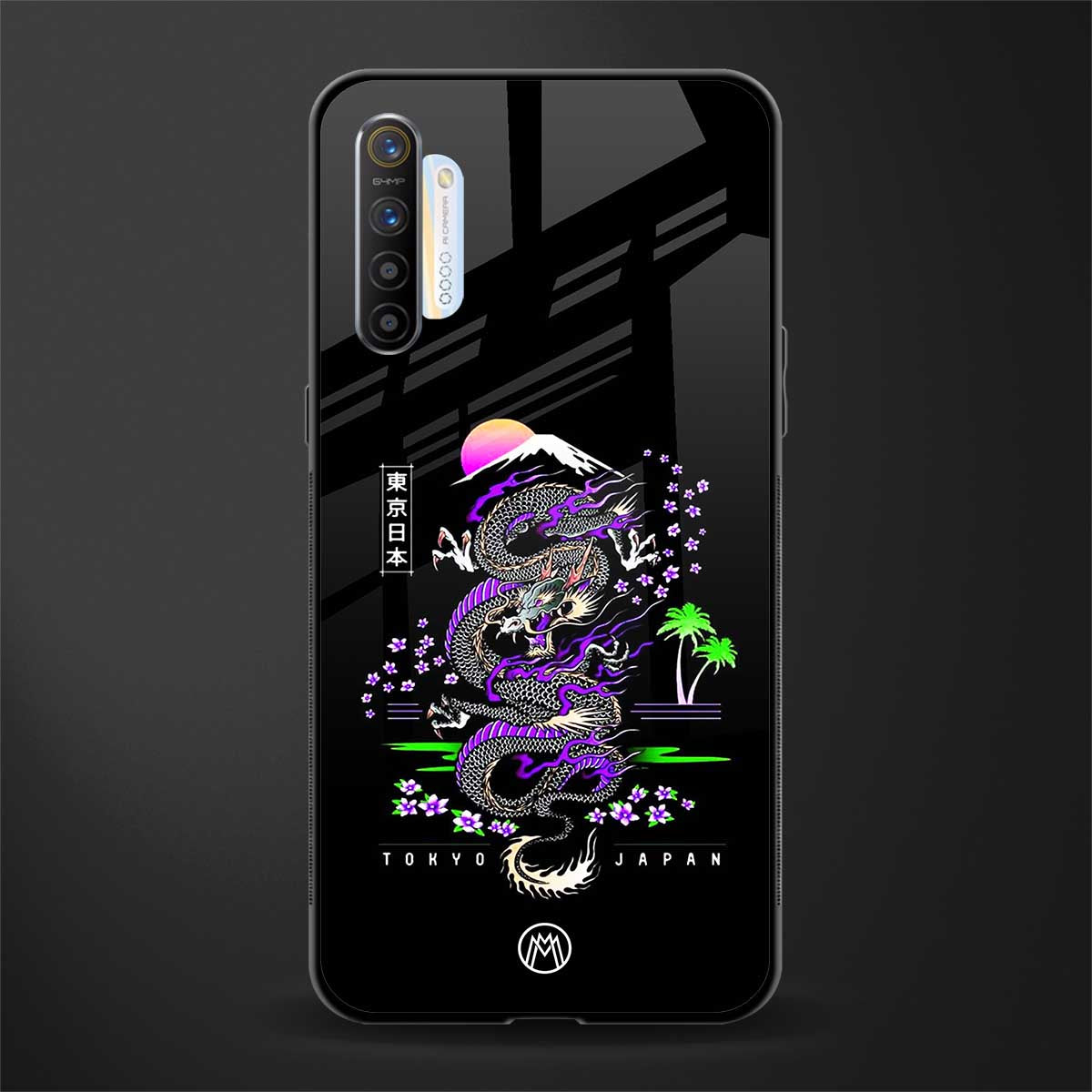 tokyo japan purple dragon black glass case for realme xt image