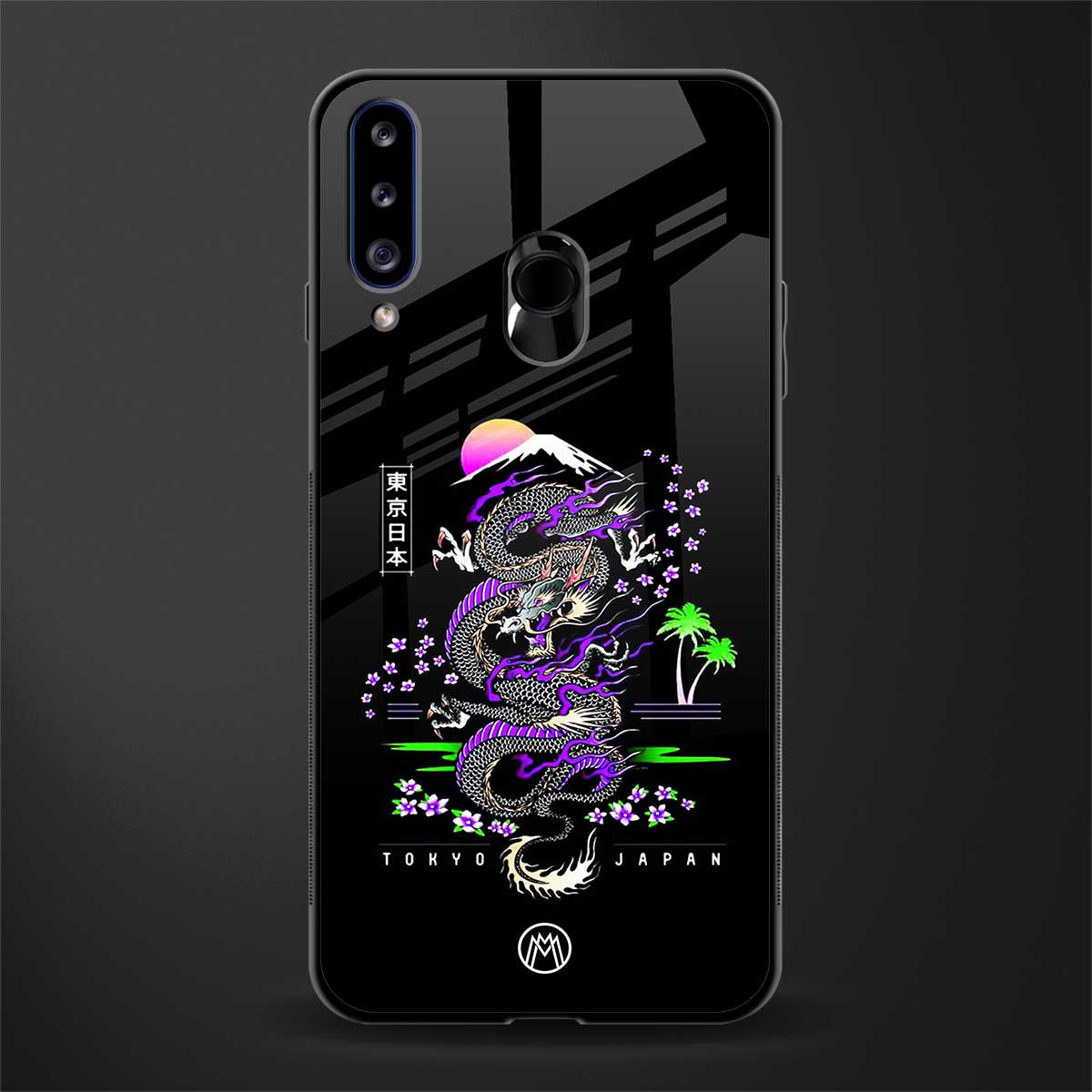 tokyo japan purple dragon black glass case for samsung galaxy a20s image