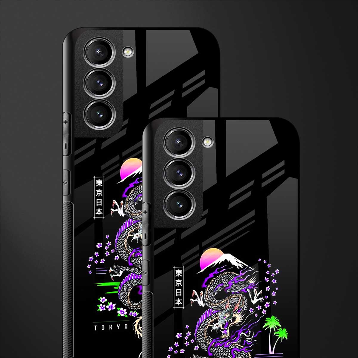 tokyo japan purple dragon black glass case for samsung galaxy s21 image-2