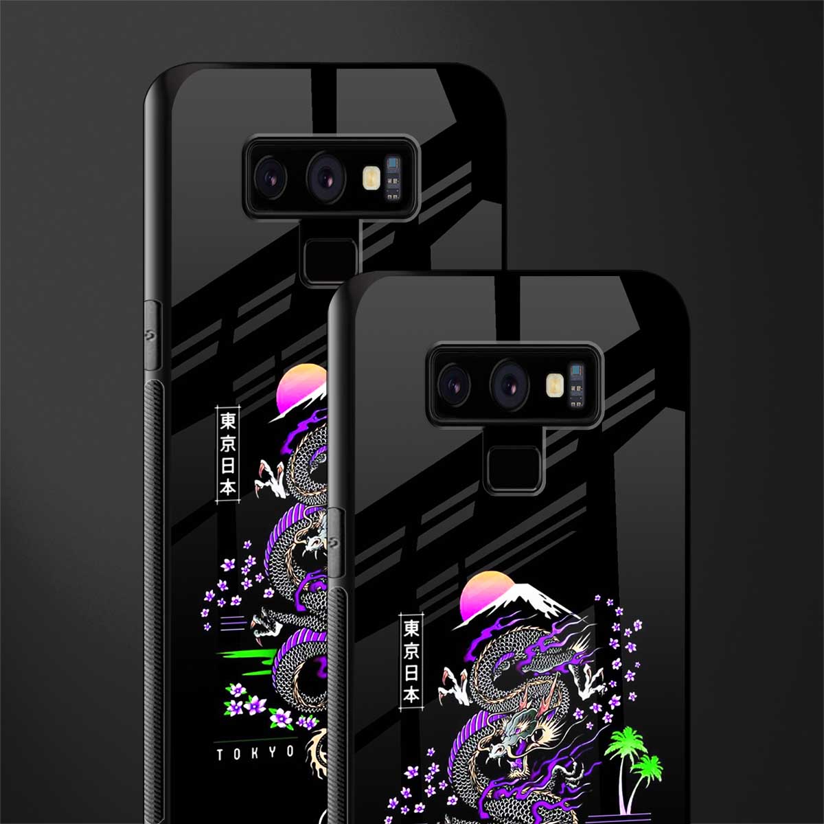 tokyo japan purple dragon black glass case for samsung galaxy note 9 image-2