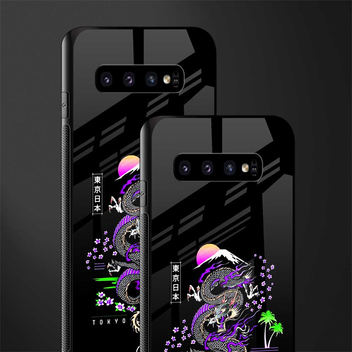 tokyo japan purple dragon black glass case for samsung galaxy s10 plus image-2
